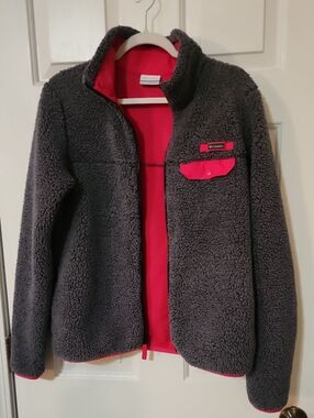 Columbia Womens Medium Gray Sherpa Jacket with Pink Trim